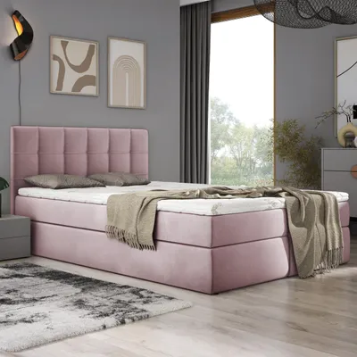 Produktbild von Boxspringbett 200x200 Adelle mit Bettkästen mit Bonell Matratze mit Topper H3 Komplett-Set Doppelbett Polsterbett ROSA velvet