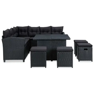 Image de vidaXL Ensemble de salon de jardin 6 pièces avec coussins Poly rotin noir