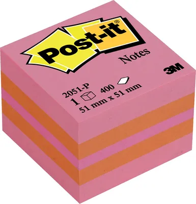 Obrázek produktu pro Post-It 2051-P, Čtverec, Oranžová, Růžová, Žlutá, Papír, 51 mm, 51 mm, 400 listy