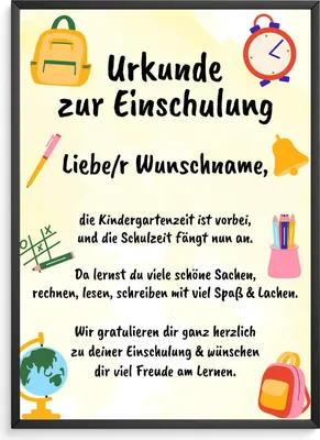 Produktbild von Personalisierte Urkunde zur Einschulung Schulkind Geschenkidee zum Schulanfang – DIN A4 + Rahmen schwarz