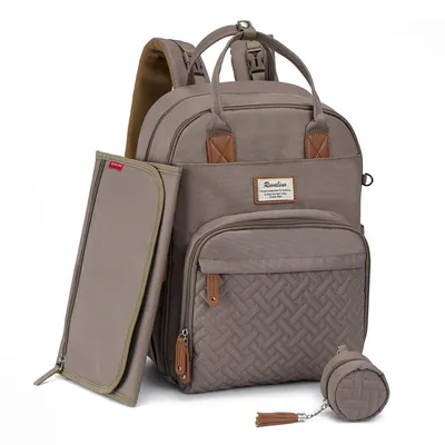 Produktbild von Omgoods – Wickeltasche im Rucksack-Design, multifunktionaler Reise-Rucksack mit Wickelauflage und isolierten Fächern – Khaki