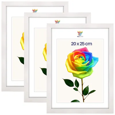 Obrázek produktu pro MG Design, sada 3 kusů rámečků na fotografie, rozměr 20 x 25 cm – fotorámečky s bílým rámem z masivního dřeva a odolným akrylovým sklem, vhodné k zavěšení i k postavení