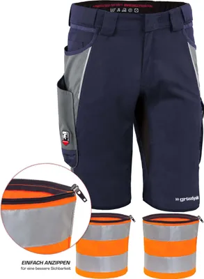 Produktbild von Qualitex kurze Arbeitshose - REFLEX-BUNDLE IRON Shorts + Reflexstreif - Lyocell, Cordura & Stretch - in Farbe: marine/grau - Herren: 50 - Damen: 44