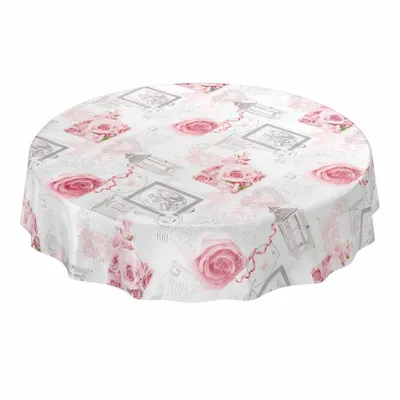 Produktbild von Tischdecke Wachstuch Retro Grau Robust Wasserabweisend Rund 120 cm