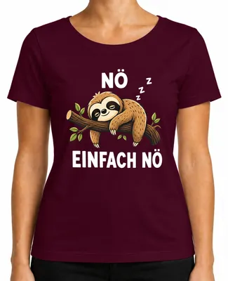 Imagen del producto de Camiseta para mujer con el texto "No. Simplemente no. Perezoso. Durmiendo. Perezoso. Declaración. Sarcasmo. Lindo." Color burdeos, talla XXL