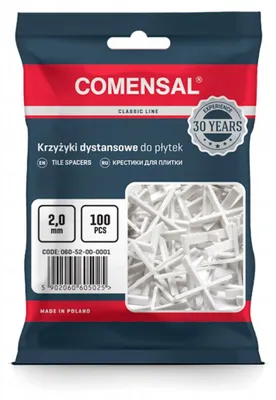 Produktbild von COMENSAL Abstandskreuze für Fliesen, 2mm Fugenbreite, 100 Stück