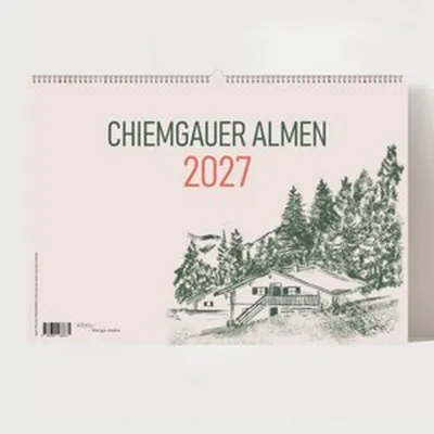 Image de Calendrier mural 2027 - Alpes de Chiemgau | Calendrier mural illustré à la main avec 12 alpages | Calendrier mensuel illustré, format A4 horizontal
