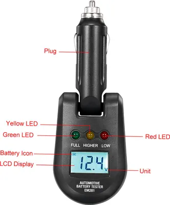 Immagine prodotto di misuratore di batteria per auto da 12-24 V, stato di carica LCD e stato di carica dell'alternatore