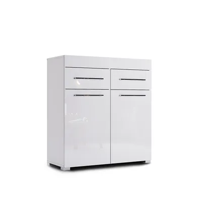 Produktbild von Kommode Weiß Hochglanz Sideboard Anrichte Wohnzimmer Schlafzimmer Flur 2 Schubladen 2 Türen Stauraum Modern 97x90x38 cm