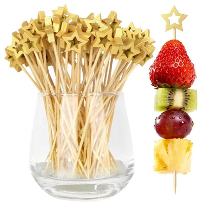 100 goldene Pentagramm-Cocktailspieße aus Holz, 13,2 cm