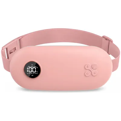 Produktbild von Kabelloser Wärmegürtel für Damen mit Vibrationsmassage, 5000 mAh Akku, Temperaturregelung, Timer, LED-Display, Rosa
