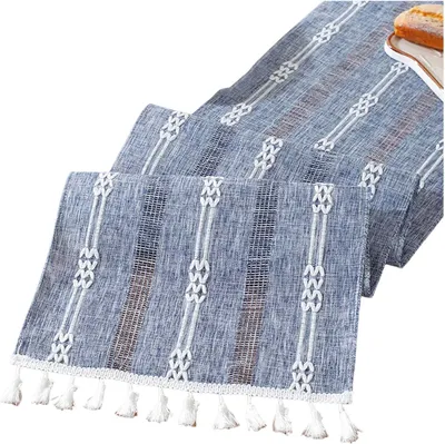 Produktbild von Tischläufer für Hochzeitsfeiern, Satin, nordischer Stil, einfarbig, mit ausgehöhlter Quaste, schmutzabweisend, wiederverwendbar, Tischschutz, Dekoration, Hotel, Abschlussball, Bankett