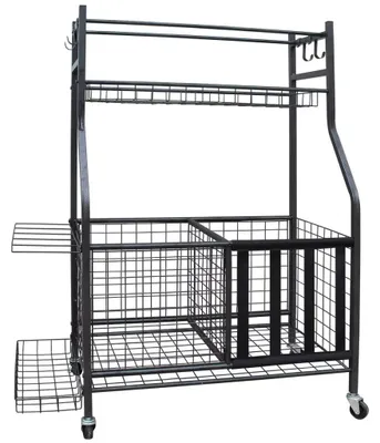 Produktbild von Aufbewahrungswagen für Sportgeräte - Rollbarer Ballwagen - Für Bälle und Baseballschläger - Großes Fassungsvermögen - Mit Rollen - Metallrahmen - Für Innen- und Außenbereich
