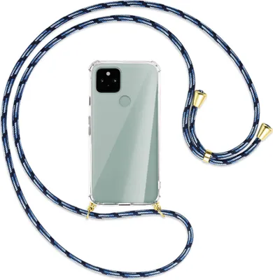 Produktbild von Handykette Backcover-Schutzhülle mit Band (Metall goldfarben) für Google Pixel 5 - Blautöne