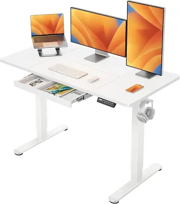 Produktbild von Höhenverstellbarer Schreibtisch, Elektrischer Schreibtisch Höhenverstellbar mit Schublade & 4 Speicher-Smartpanel, Tischplatte in Mehreren Abschnitten (120 x 60 cm, Weiße)
