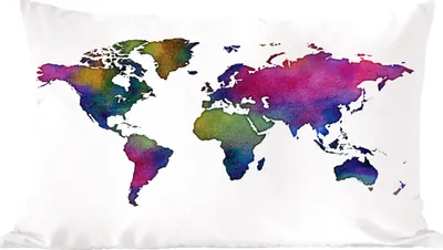 Produktbild von MuchoWow® Zierkissen Sofakissen Wohnzimmer Dekokissen 50x30 cm Weltkarte - Aquarell - Wohnzimmerdekoration - Polster mit Photo