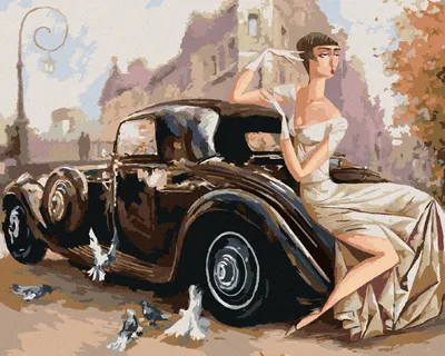 Produktbild von Zuty - Malen nach Zahlen - DAME AM RETRO AUTO, 40x50 cm, mit Keilrahmen (bereits gespannt)
