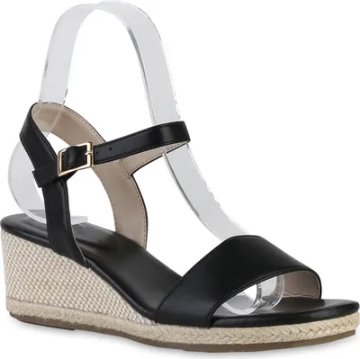 Produktbild von VAN HILL Damen Keilsandaletten Sandaletten Bast Freizeit Sommer Schuhe 841128, Farbe: Schwarz, Größe: 39