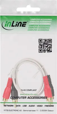 Produktbild von InLine Cinch Kabel, 2x Cinch, Stecker / Stecker, weiß / gold, 0,5m, Stecker, 2 x RCA, Stecker, 0,5 m, Weiß