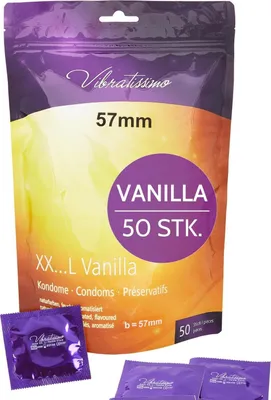 Produktbild von VIBRATISSIMO Kondome XXL Vanilla 50er Pack | mit Aroma | for Men | mit dünner Wandstärke & aromatisiert | gefühlsecht hauchzart | b=57 mm