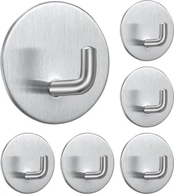 Obrázek produktu pro Sada přísavek – 6 kusů – bez vrtání – věšáky na oblečení – nástěnné háčky – držáky na ručníky – háčky na plavky – nerezová ocel – koupelna – toaleta – kuchyně – kancelář – stříbrná