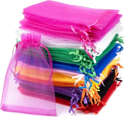 Produktbild von 100 Stück Organzasäckchen in verschiedenen Farben, 10 x 15 cm, Geschenkbeutel aus Organza, Schmuckbeutel, Hochzeitsbeutel, Lavendelsäckchen, Partybevorzugungen