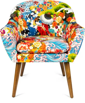 Image de Excelsa Fauteuil Kimono en polyester et bois, 70,5 x 65 x 83 cm, multicolore