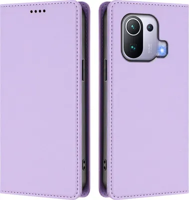 Immagine prodotto di Custodia in pelle per Xiaomi Mi 11 Pro, custodia magnetica in Finto cuoio con supporto viola chiaro