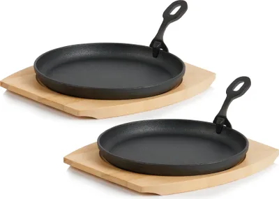 Immagine prodotto di BBQ-Toro set di 2 teglie in ghisa | Ø 22 cm, rotonde, con asse di legno