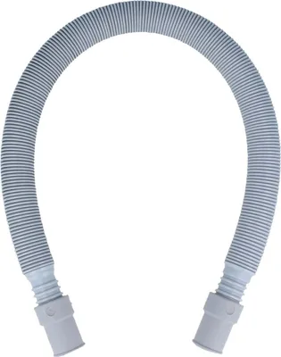 A flexible, ribbed drain hose with connectors on both ends, bent into a U-shape.