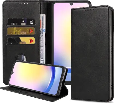 Produktbild von Smartphonica Handytasche passend für Samsung Galaxy A25 Kunstledertasche mit Magnetverschluss und Kartenhalter Buchhülle mit Klappe - Schwarz
