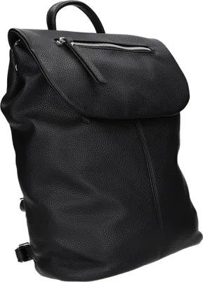 Produktbild von Kleiner Schwarzer Rucksack aus glattem Kunstleder mit Reißverschlussfach, 25,5x33x13 cm