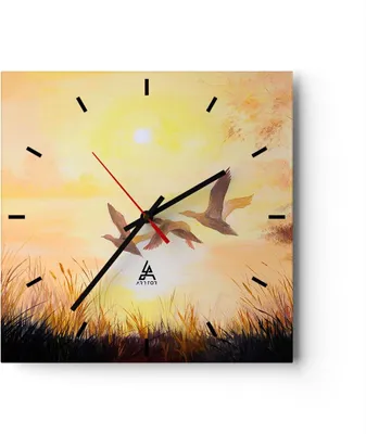 Produktbild von Wanduhr - Quadrat - Glasuhr - Vogel Natur Wasser - 30x30cm - Schleichendes Uhrwerk - Lautlos - zum Aufhängen bereit - Dekoration Modern - Wanddekoration aus Glas - C3AC30x30-3686