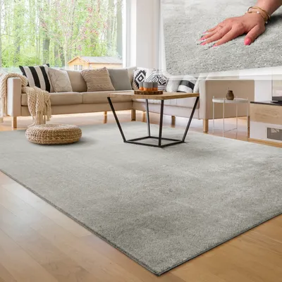 Produktbild von Moderner Wohnzimmer Teppich Kurzflor Waschbar Weich Einfarbig Felloptik Anti-Rutsch Grösse 240x340 cm
