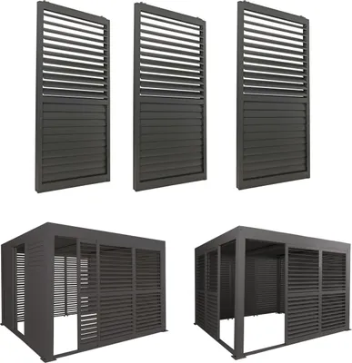 Produktbild von sada 3 hliníkových posuvných dverí pre pergolu HWC-L46, zastrešenie terasy, modul lamelových panelov, 206x272cm ~ antracit