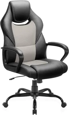 Obrázek produktu pro Kancelářská židle, nosnost 150 kg. Herní židle z umělé kůže (PU). Ergonomická kancelářská židle s měkkými podloketníky, vhodná jako kancelářská židle, židle k počítači nebo herní židle, barva: šedá