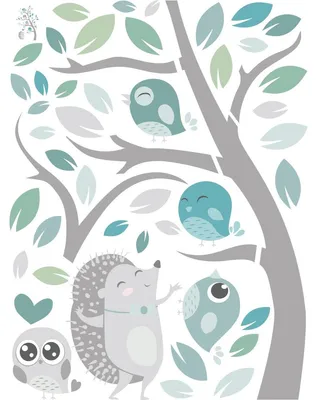 Produktbild von Wandaufkleber – Igel & Vögel in der Natur – Selbstklebende Aufkleber – 95 x 70 cm