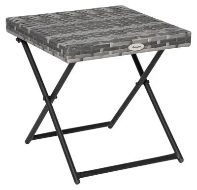 Obrázok produktu pre Skladací záhradný stolík – pomocný stolík z polyetylénového ratanu | Farba: sivá | Rozmery: 40x40x40 cm