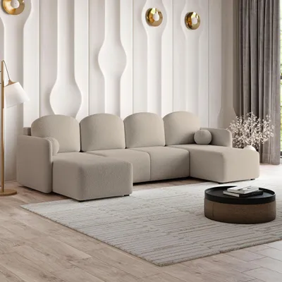 Produktbild von Masseno Ecksofa NUBERO mit Schlaffunktion U-Form, Sofa mit Bettkasten, Wohnzimmersofa, Couch, Soffa, Bettsofa, Couchgarnitur- Beige, QUELLE 05