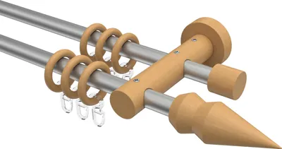 Produktbild von Interdeco Gardinenstange / Vorhangstange Silbergrau / Buche lackiert, Typ Adrian Doman (Doppelkegel), 16 mm Ø 2-läufig, 160 cm