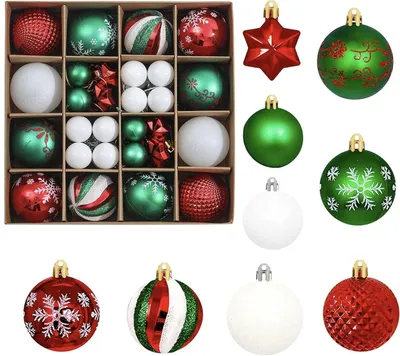 Weihnachtskugeln 44er Set, rot/grün/weiß, unzerbrechlich, Kunststoff