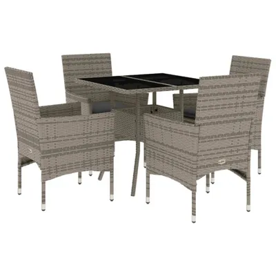 Immagine prodotto di vidaXL Set da pranzo da giardino 5 pezzi con cuscini, in polyrattan grigio e vetro