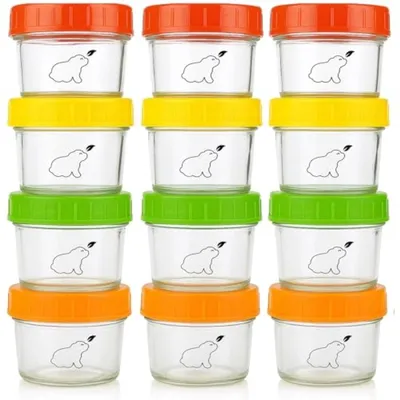 Productafbeelding van PromoHome® Glazen babyvoedingspotjes, 120 ml, set van 12 – Geschikt voor de vaatwasser, vriezer en magnetron (zonder deksel) – Vrij van BPA