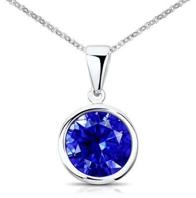Produktbild von MATERIA Kristall Anhänger mit Stein blau - Runder Damen Kristallanhänger aus 925 Sterling Silber KA-462-Blau