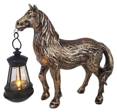 Produktbild von Solarbetriebene Gartenpferdefigur aus Kunstharz mit Solarlaterne, Retro-Tischpferdestatue für Landhaus- und Wohnbereich, Innen- und Außendekoration