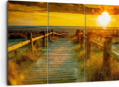 Produktbild von Bild auf Leinwand - Leinwandbild - Fußgängerbrücke Strand Urlaub Sonne - 105x70cm - Wand Bild - Wanddeko - Leinwanddruck - Bilder - Kunstdruck - Leinwand bilder - Wandkunst - CE105x70-2786