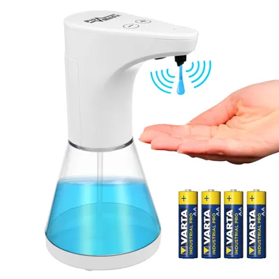 Produktbild von Promedix automatischer Spender, Spenderbehälter für Flüssigseifen, Desinfektionsflüssigkeiten, 480ml, 4xAA PR-530 + 4x Varta Industrial LR6/AA R-06 Ba