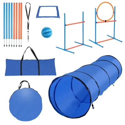 Productafbeelding van Eikuavons Honden Agility Set met tunnel (170x55 cm), 8 slalomstokken, verstelbare hindernis en sprongring, rustgebied, 2 draagtassen