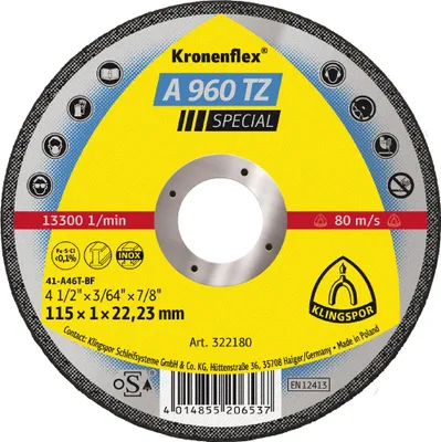 Image de Klingspor A 960 TZ Trennscheiben, 115 x 1 x 22,23 mm gerade, für Edelstahl