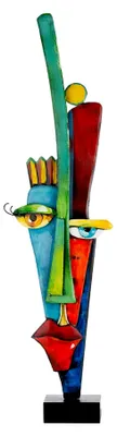 Produktbild von Skulptur Alta fronte - Metall - Mehrfarbig - Höhe 101 cm - Gesichtsmotiv - Kunstwerk - Dekoration - Wohnaccessoire - Wohnzimmer